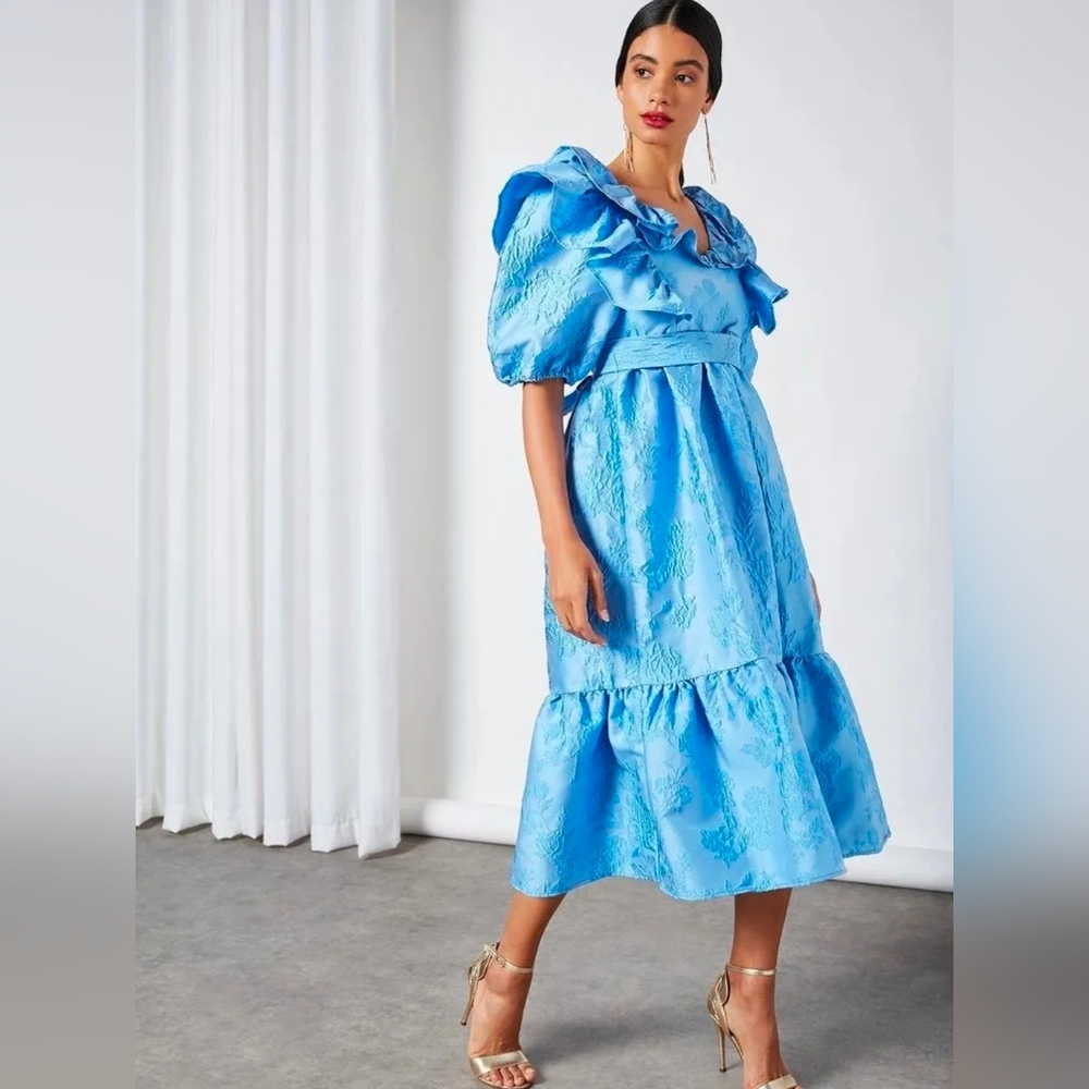 Sister Jane Bright Blue Ruffle Midi Dress